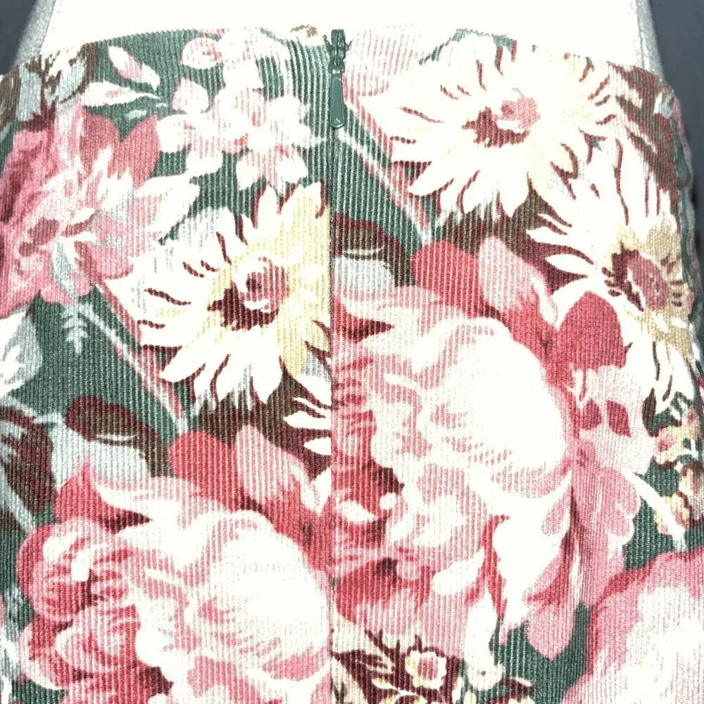 LAURA ASHLEY MADE IN GREAT BRITAIN NEW WITH TAGS FLORAL CORDUROY PENCIL SKIRT 14